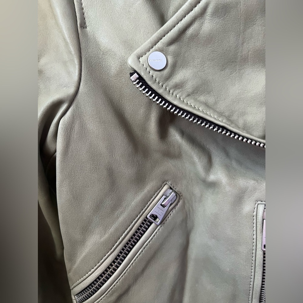 ALLSAINTS Balfern Leather Biker Jacket Size 2 In Green New - Picture 7 of 13